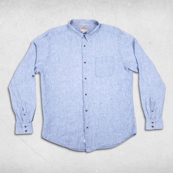 Quiksilver Waterman Button Up Shirt Mens L Blue Long Sleeve Linen Casual Preppy - Picture 1 of 12